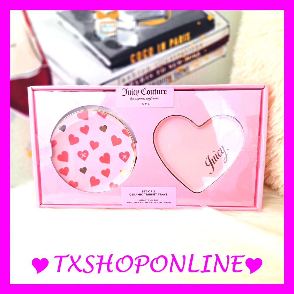 💕💗Juicy Couture Ceramic Pink and Red Heart Trinket Tray Set💗💕